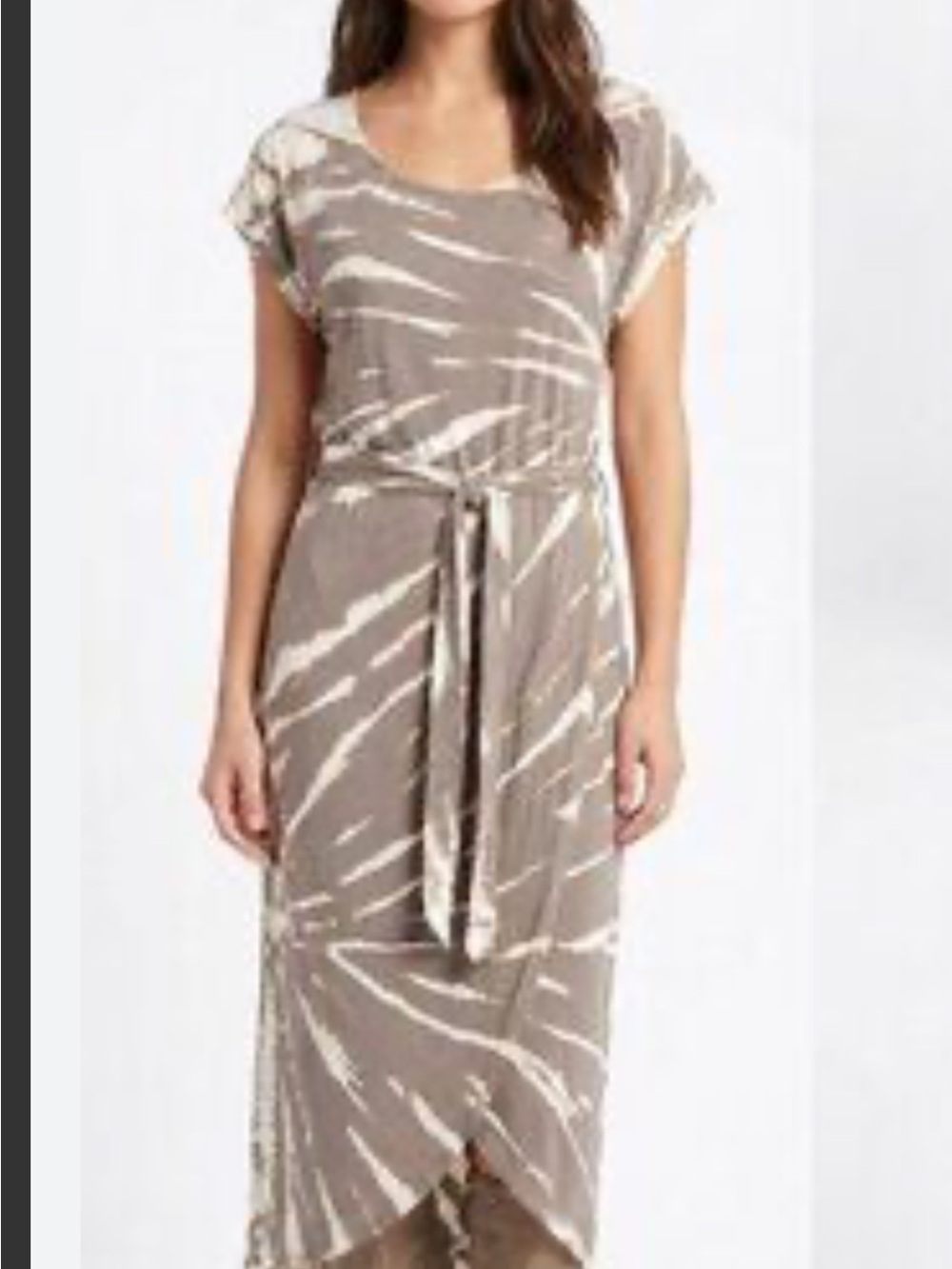 YOUNG FABULOUS & BROKE BROWN AND CREAM TIE-DYE MIDI WRAP DRESS SIZE MED